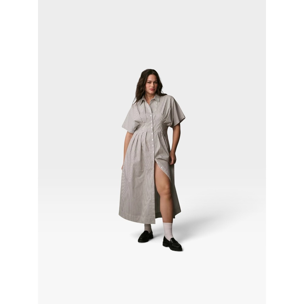 Anthropologie Exquise 1X Tobie Shirt Dress Navy White Striped Minimalist Midi
